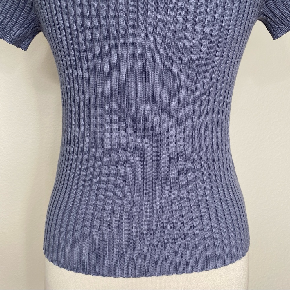 Talent Blue Gray Collared Ribbed V Neck Short Sleeve Soft Stretch Shirt Size 1X - Picture 8 of 15